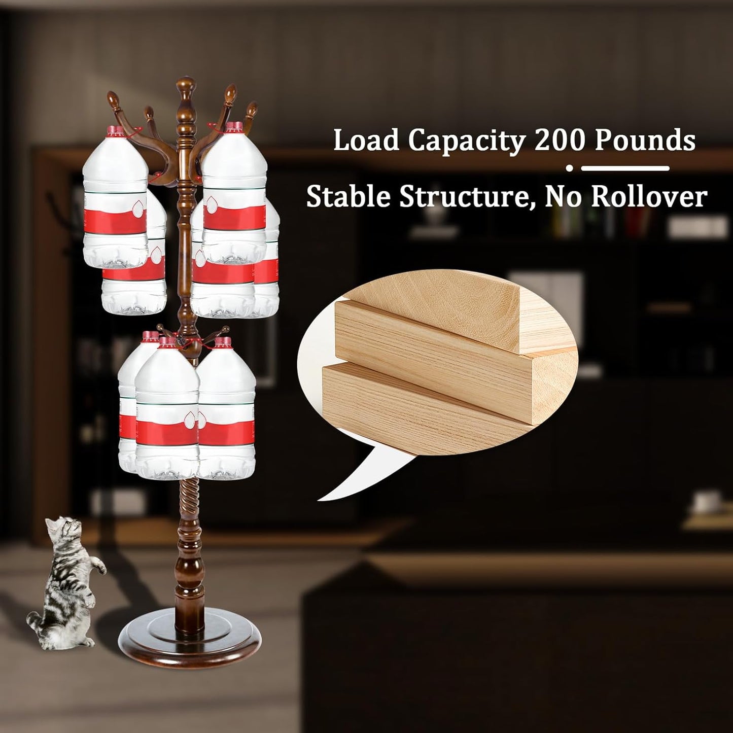 Coat Racks FreeStanding with 11 Hooks, Natural Wood Coat Rack with Solid Round Base, Adjustable Height Coat Racks, Easy Assembly for Hallway, Bedroom and Office (Walnut-Solid Round Base)