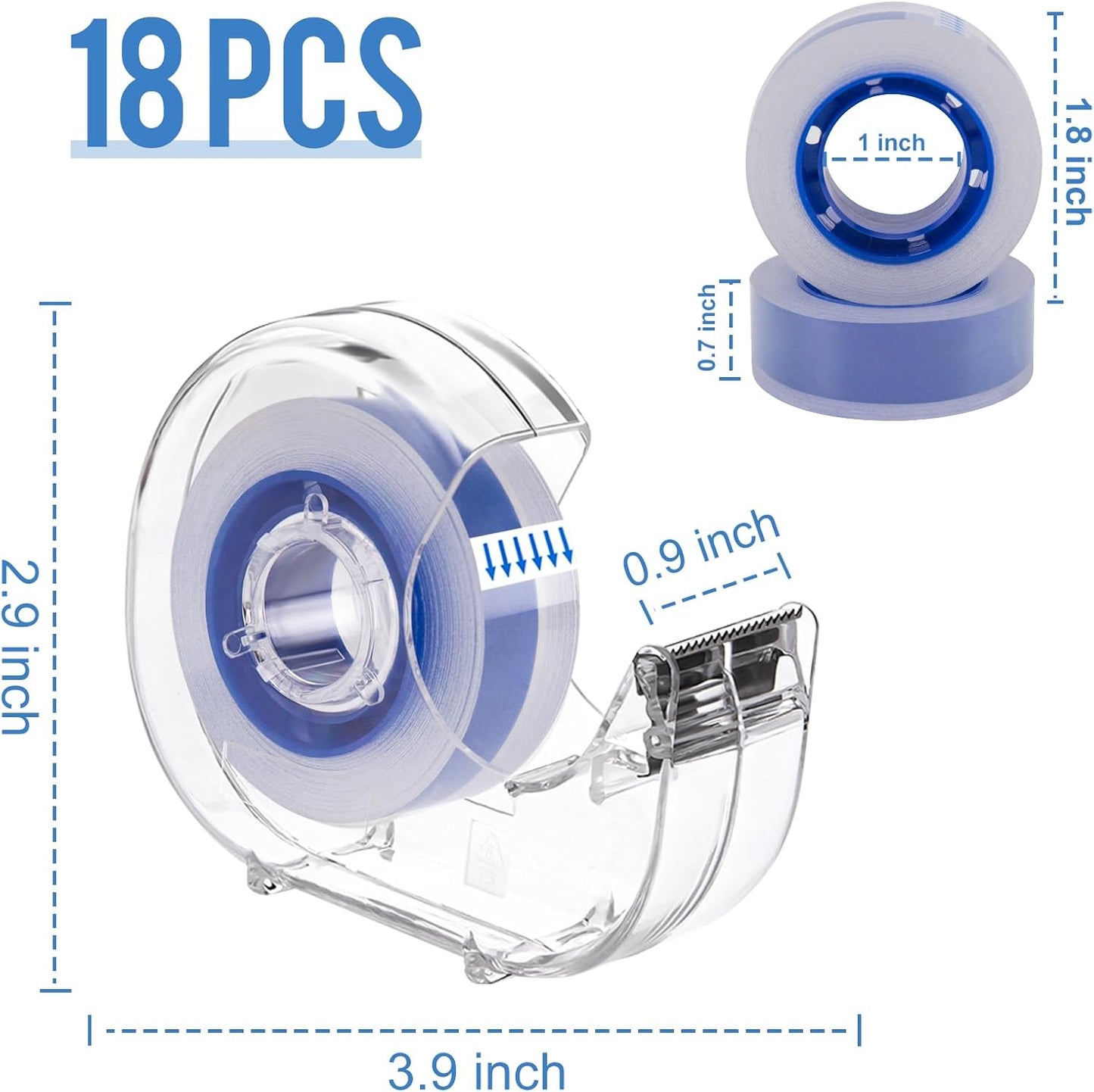 18 Pcs Transparent Tape with Dispenser, 0.7 x 1000 in Blue Core Clear Tape Rolls Bulk, Office Tape Refills for Desk, Craft, and Gift Wrapping