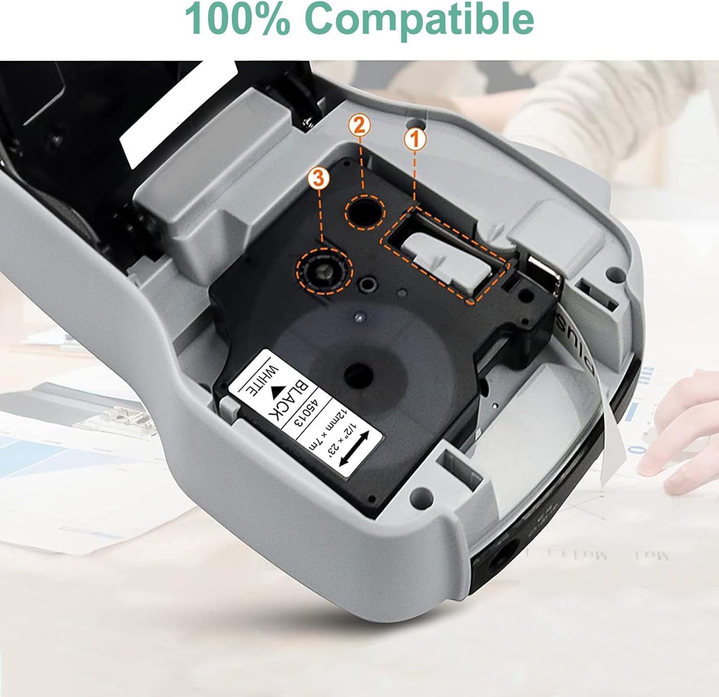 6-Pack 45013 Tape Compatible with Dymo 160 Label Maker Refill 1/2 Inch Black on White D1 Label Tape 45013 a45013 45013s S0720530 for LabelManager 280 160 420P 220P 210D 360D 450D, 23 Feet