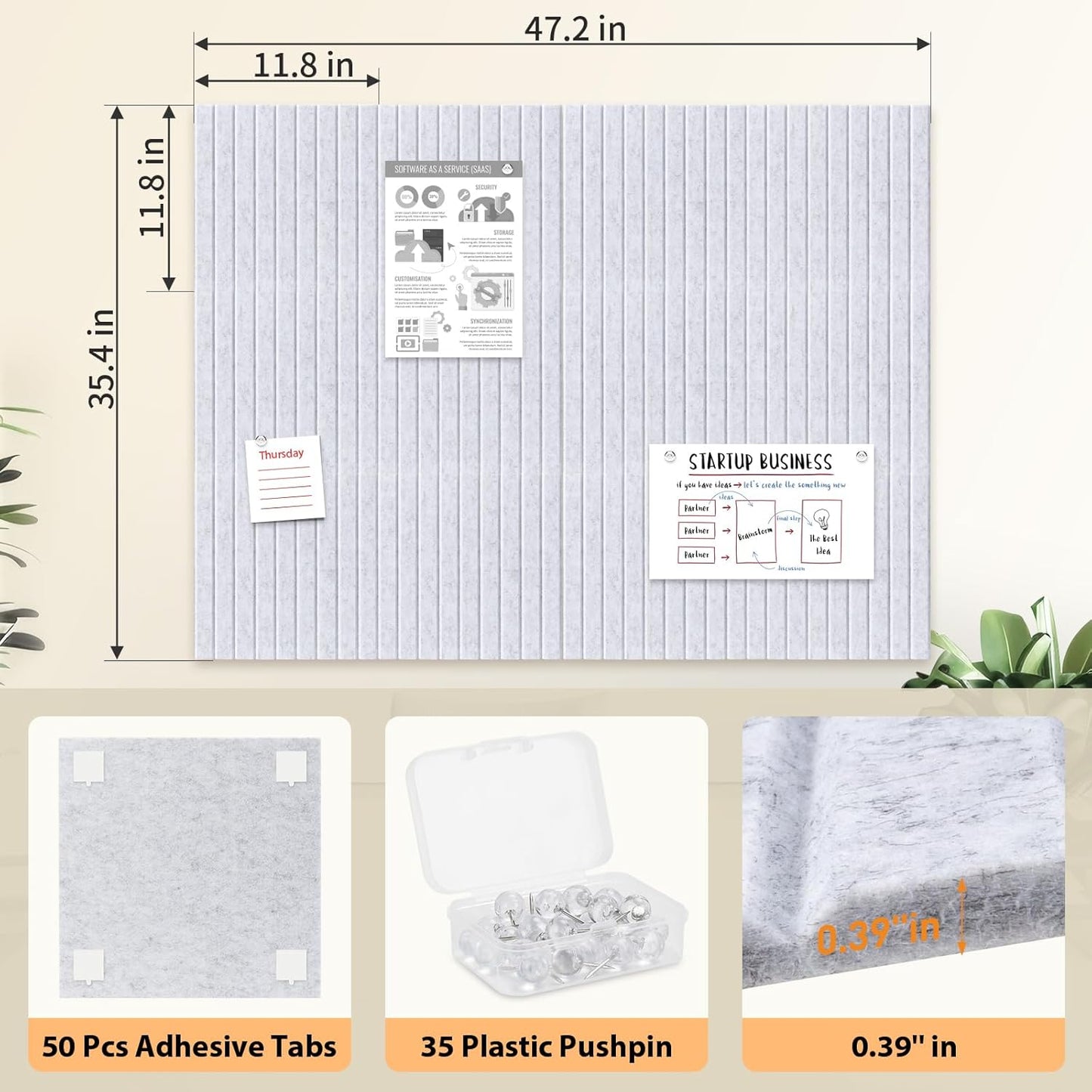 Smarpau Large Cork Board 48"x36", 12 Pack Bulletin Board for Walls, Felt Bulletin Boards Wall Paneling Pin Board Tack Board, Felt Wall Tiles for Office Classroom Decor