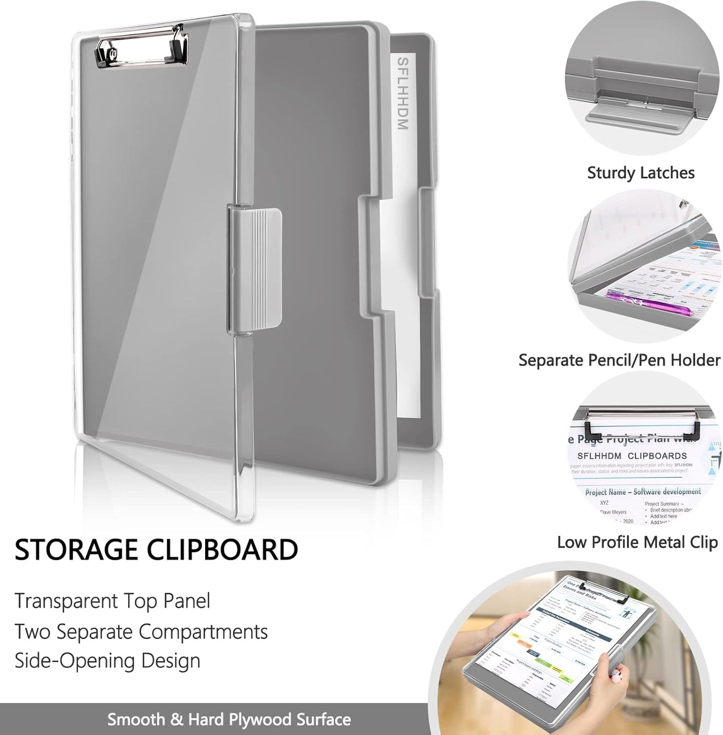 Clipboard with Storage,Heavy Duty Clip Boards 8.5x11 with 2 Storage Case,Clear Visible Top Panel Storage Clipboards,Side Opening Clip Boards,Nursing Clipboard Folder Case for Office Supplies-Gray