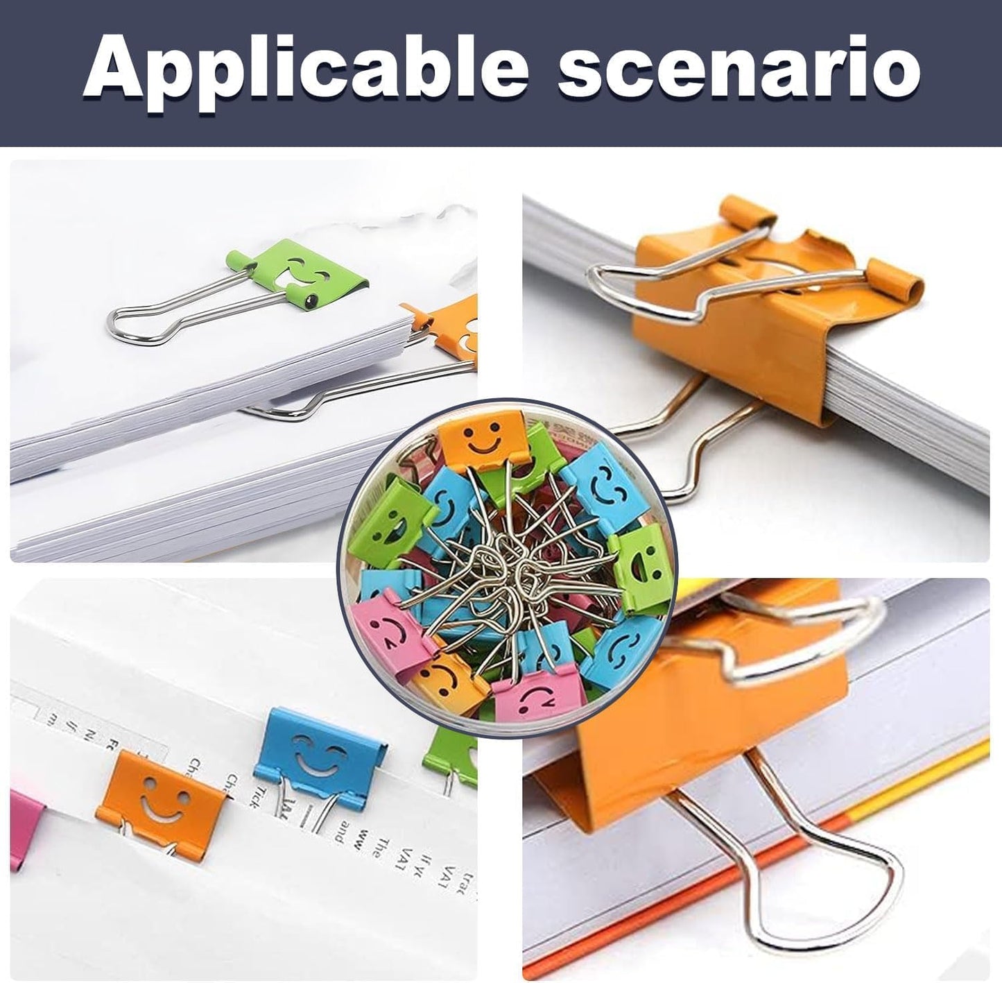 80 Pack Smiling Binder Paper Clips, Mini Metal Binder Clips for Kitchen, Send Goods from Local Warehouse, Cute Binder Clips, School Personal Document Organizing Classifying, Office, Paper Clamps