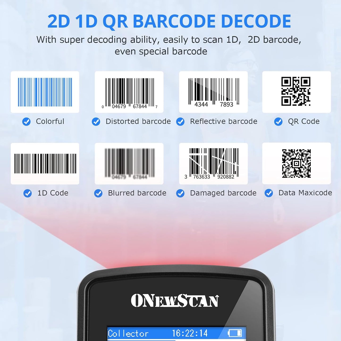 Wireless Barcode Scanner, Portable Inventory Scanner 1D&2D&PDF417 Handheld Bar Code Scanners for Collector Data Terminal Inventory Device QR Code Reader with 2.8 Inch TFT Color Screen