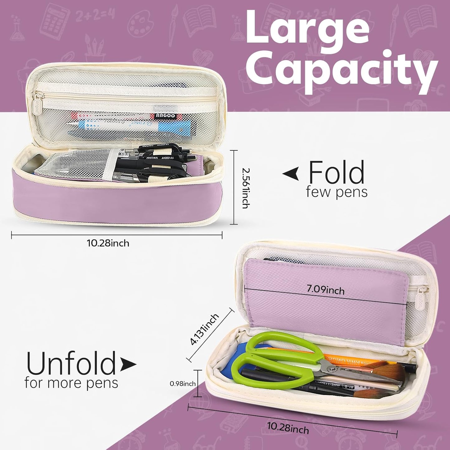 Pencil Case, Large Capacity Aesthetic Pencil Cases with Durable Zipper, Big Stationery Pencil Pouch for Women & Men, Adults Portable Storage Organizer Bag for College, office, Travel (Purple)