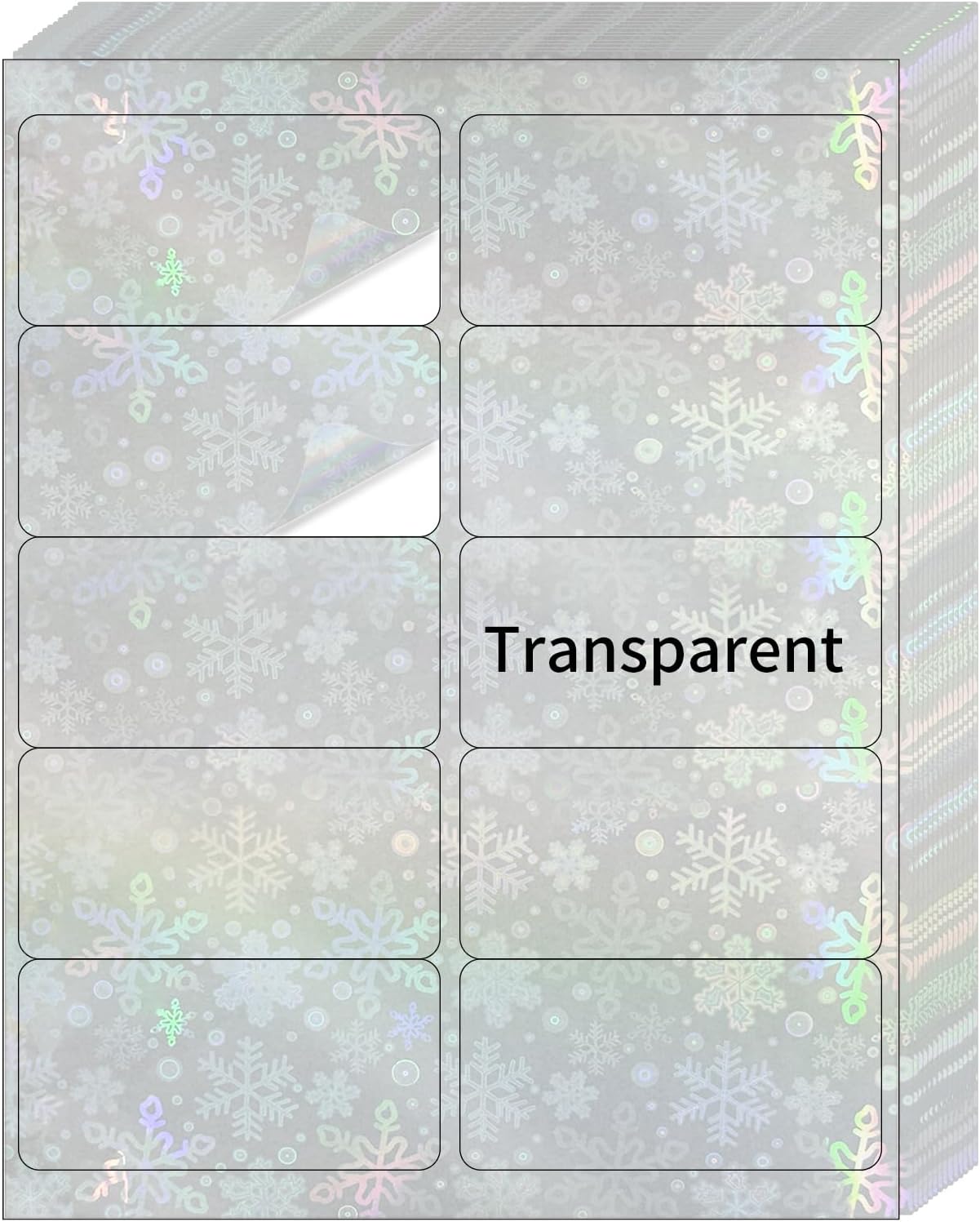 STARLIBOO Transparent Stickers Labels - 2" x 4" Clear Address Labels Mailing Stickers for Laser/Inkjet Printer 8.5"×11"- 20 Sheet (Clear Holographic Snowflake)