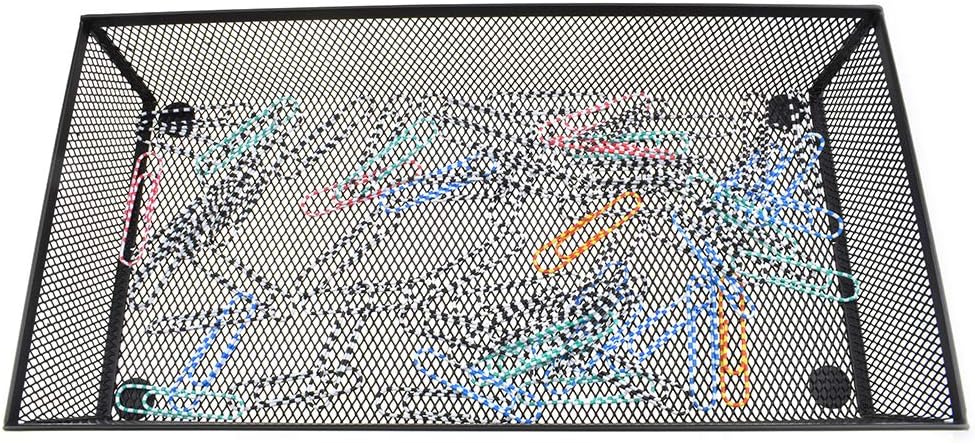 HAHIYO Stackable Mesh Tray Cup 12 x 6 x 2 inches Sturdy Container for Desk Drawer Organizer Collection for Home Office School kitchen Soft Foam Feet No Sharp Edges 1 Pack Black