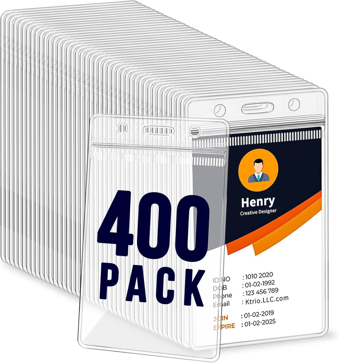 400 Pack Badge Holder, Plastic ID Badge Holder, Clear Waterproof ID Card Holder with Resealable Zip, 2.5" x 3.8" Vertical Name Tag Holder for Nurses and Office, Fits ID Card/Credit Card/Student Card