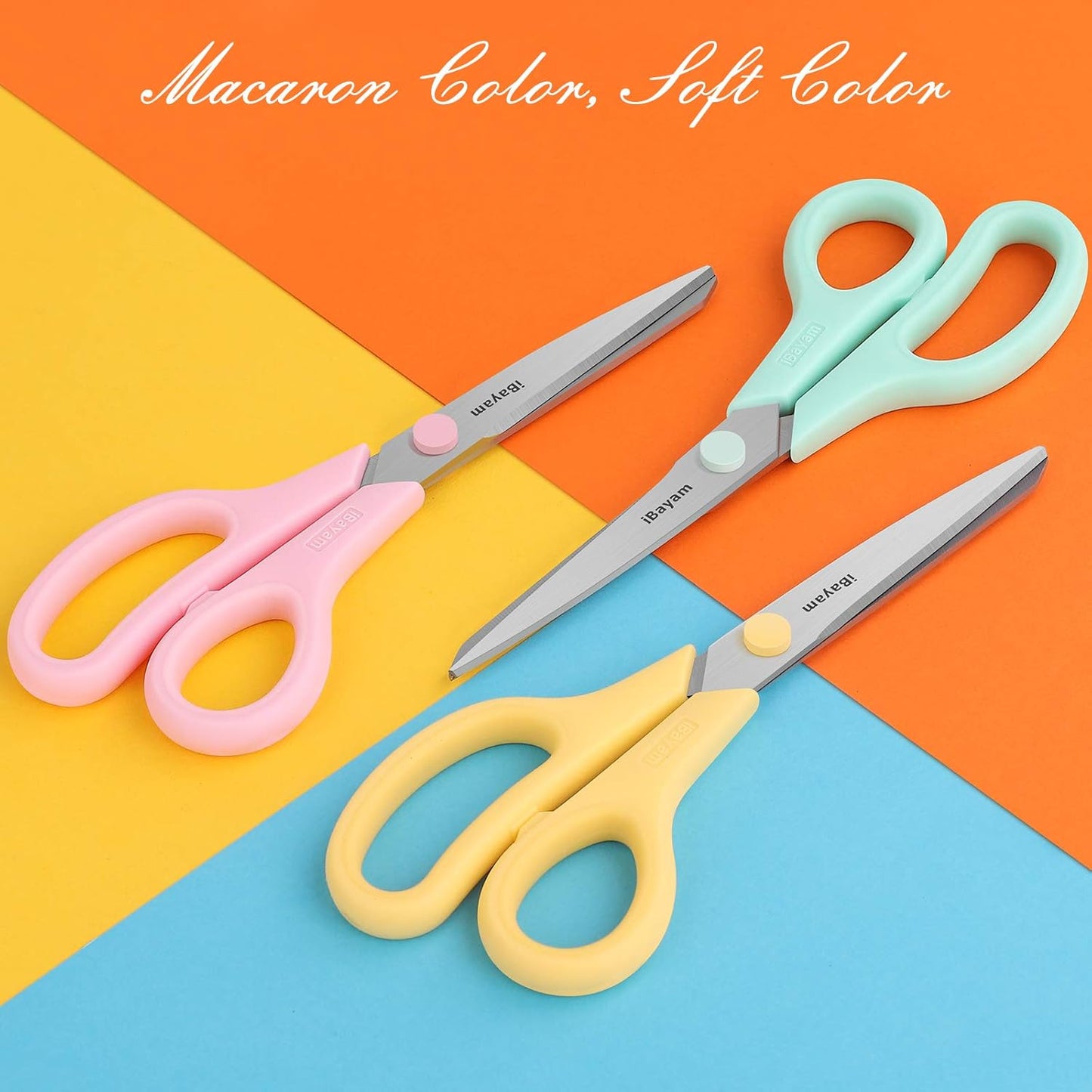 Scissors, iBayam 8" All Purpose Scissors Bulk 3-Pack, Ultra Sharp 2.5mm Thick Blade Shears Comfort-Grip for Office Desk Accessories Sewing Fabric Home Craft School Supplies, Right/Left Handed