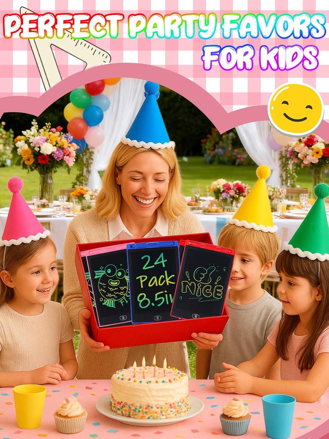 LCD Writing Tablet for Kids Party Favors Bulk - 24 Pack 8.5in Colorful Doodle Board, Erasable Drawing Pad for Goodie Bags Stuffers Birthday Gifts, Learning Travel Toys for Girls Boys Aged 3 4 5 6 7 8
