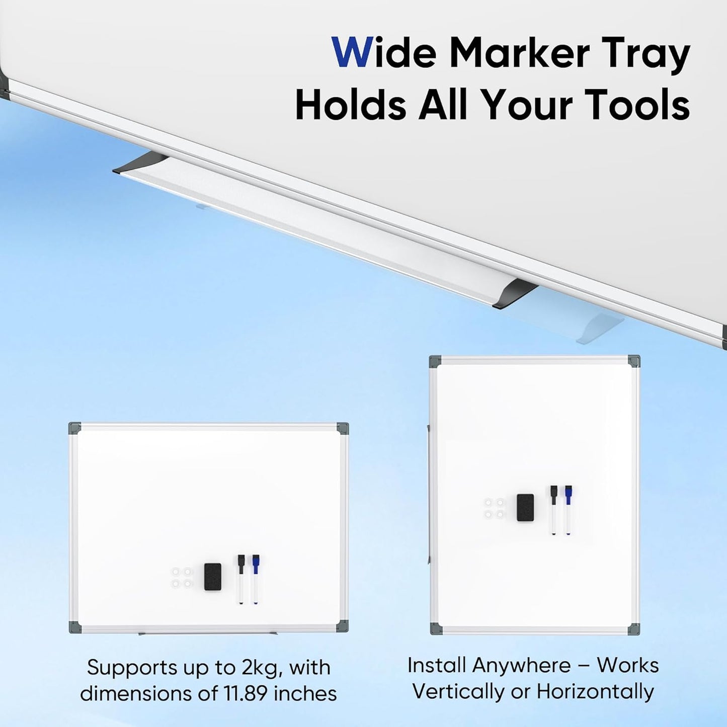 Magnetic White Board, 24 × 18 inches, Dry Erase Board for Wall, Silver Aluminium Frame, Hanging Whiteboard for Kids, Students, Office, Kitchen- Includes Markers, Magnets & Eraser