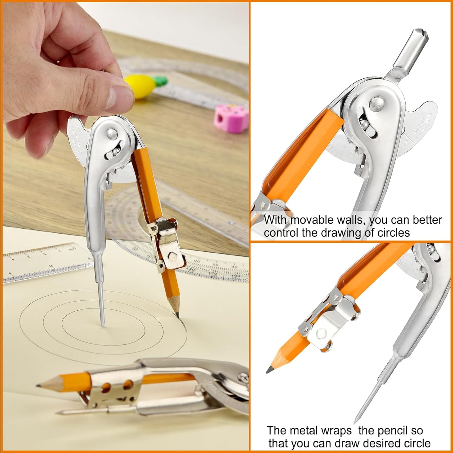 12 Pack Geometry Tool Set, Math Compass for Geometry and 6 Inch Protractor Set Include Metal Compass with Pencil and Clear Plastic Protractor for Student Classroom Office Woodworking Art Drawing