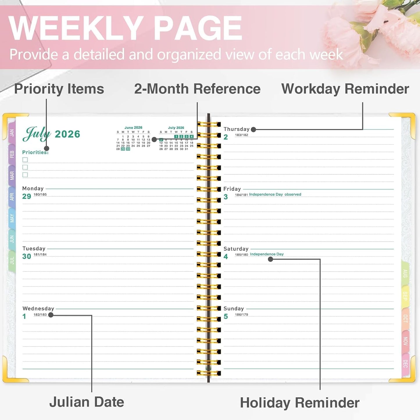 GuassLee 2026 Planner – Weekly & Monthly Planner Organizer from Jan 2026 - Dec 2026, 6.1"x8.4" Daily Agenda Planning Book with Pocket, Stickers & Tabs for Women Students Office, A5 Size