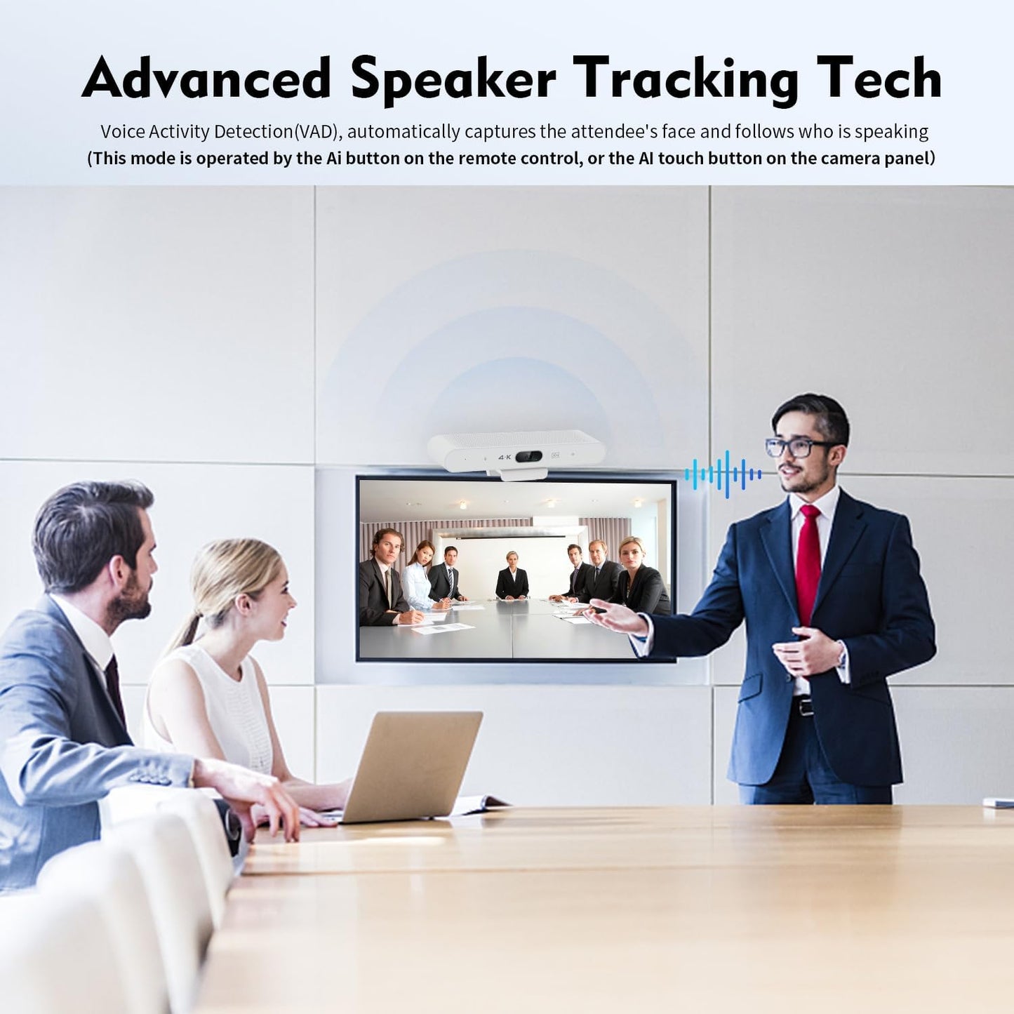 TOALLIN 4K Webcam with Microphone and Speaker, All-in-One Video Conferencing Camera, USB Video Bar, AI Auto-Framing & Speaker-Tracking, Conference Room Web Camera for Laptop, Meetings, Video Calls