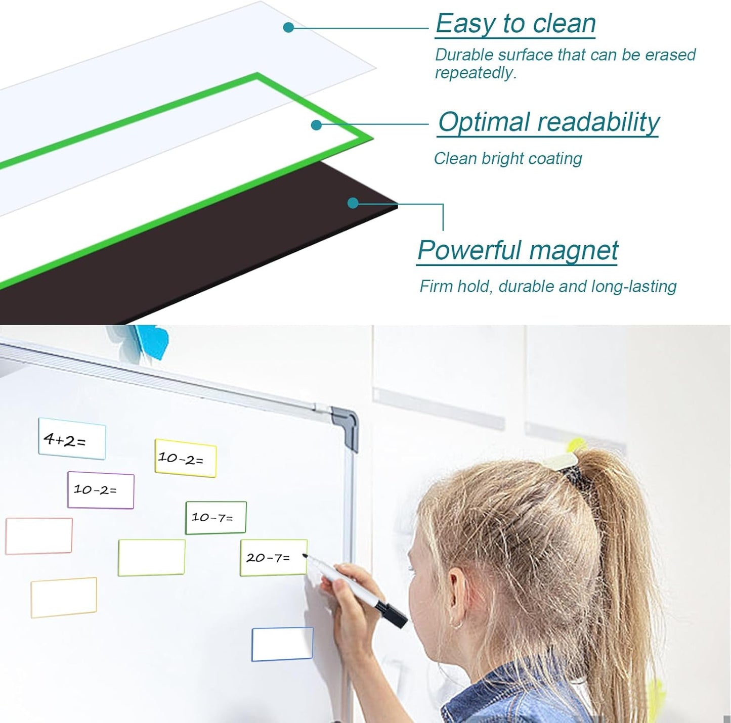 80 Pack Magnetic Dry Erase Labels 8 Colors 3.2"x1.2" Magnetic Labels Reusable Strips for Classroom, Office, Cabinet, Write On Magnets Sticker Writable Erasable Name Tags for Fridge