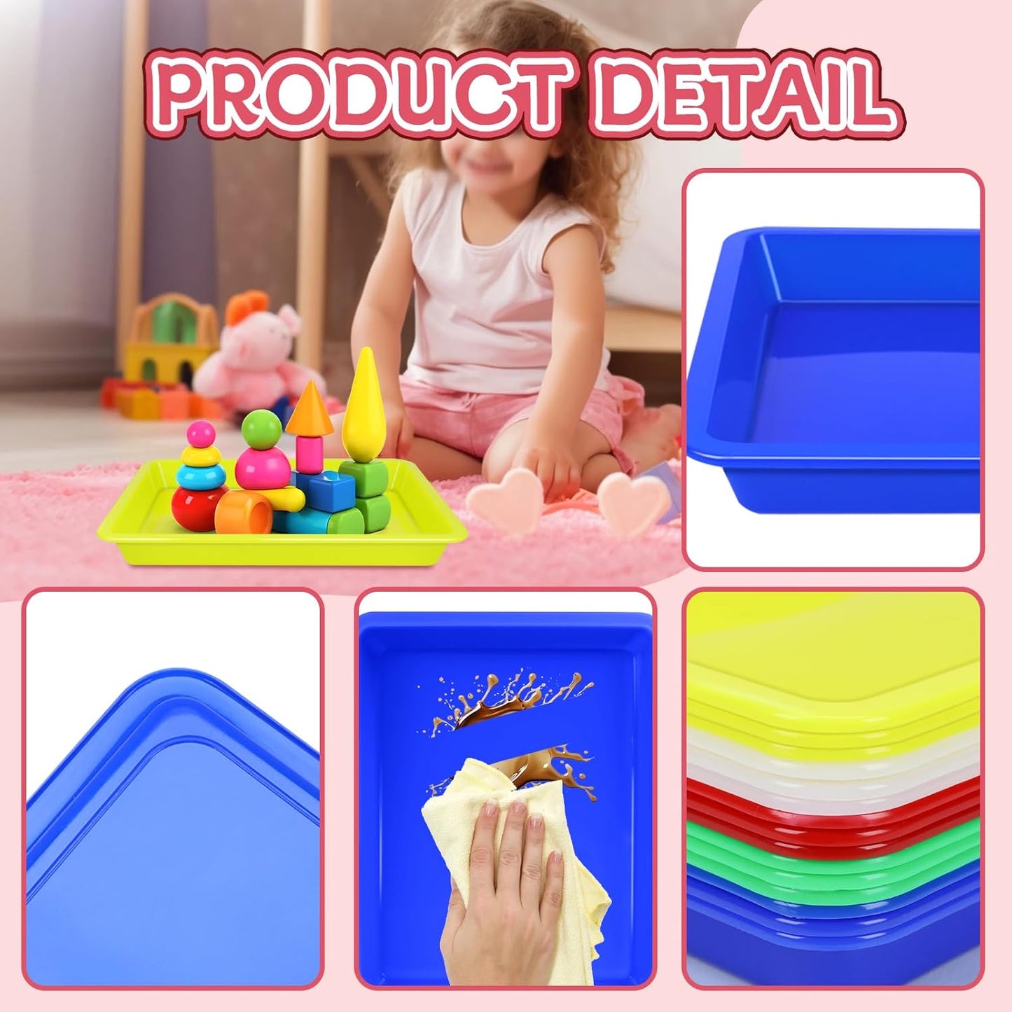 15 Pcs Multicolor Plastic Art Trays, Sensory Bin Tools for Kids, Paint Serving Tray Play,Tuff Tray Set for Classroom and Home Crafts, DIY Projects, Painting, Beads, Organizing Supply