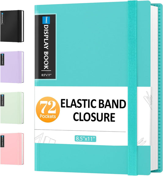 Sooez 72 Pocket Binder with Plastic Sleeves & Elastic Band, Large Capacity 8.5x11 Presentation Book Display 144 Pages, Art Portfolio Document Folder with Clear Sheet Protectors for Office School