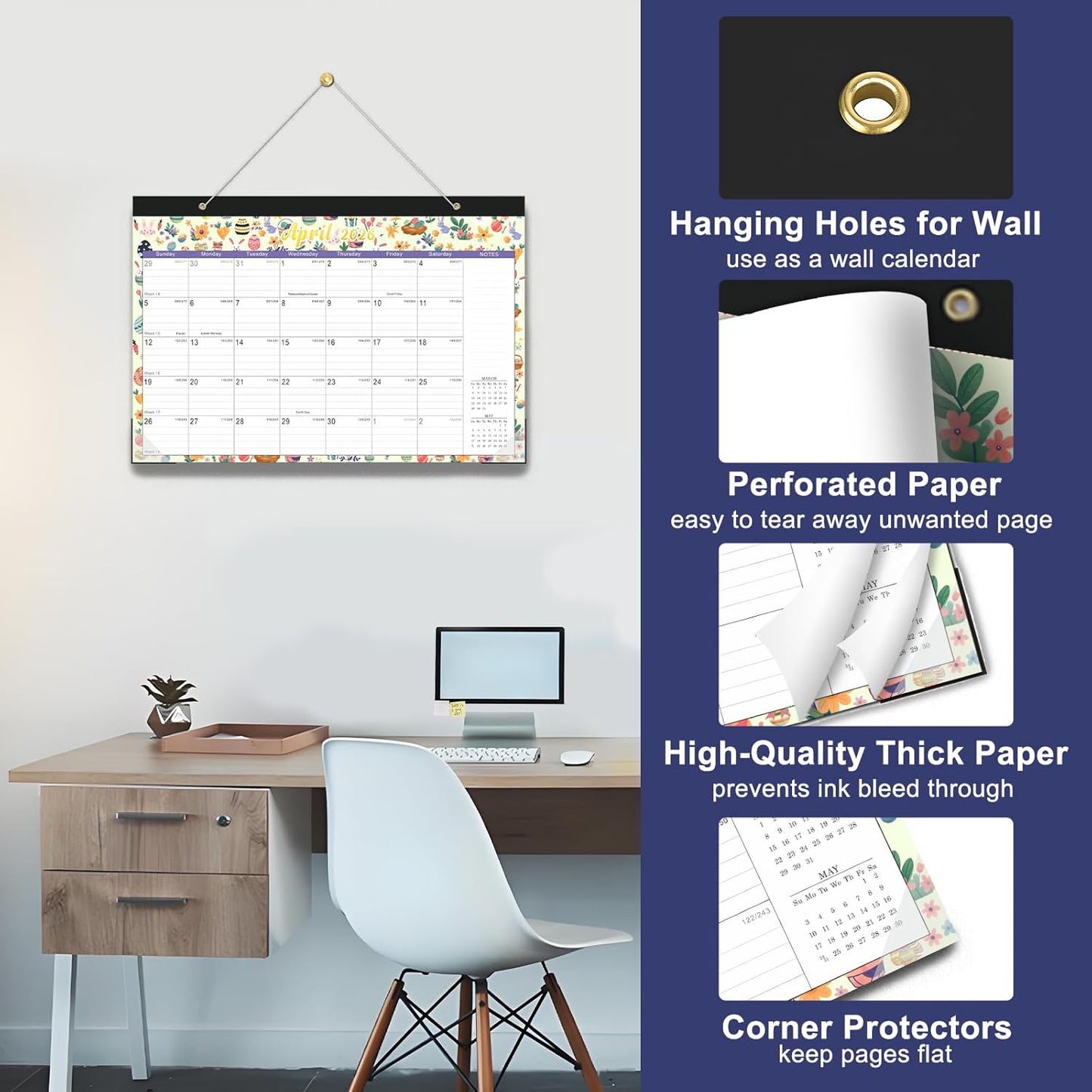 Lbylyhxc Desk Calendar 2025 - 2026, Monthly Calendar 2026, 18-Month School Year Calendar, July 2025 to December 2026, Monthly Large Desktop/Wall Calendar for Teacher with Corner Protectors 17" X 12" (Desk Calendar Seasons, 17x12 inches)