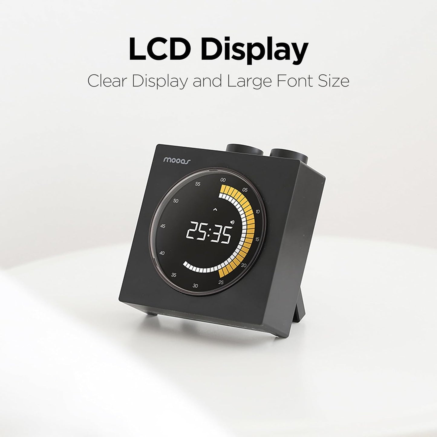 mooas Time Loop Digital Visual Timer, Rechargeable Wireless, LCD Large Display, Portable, Visual Timer, Brightness Adjustment, Count Up/Down, Pomodoro Timer for ADHD, Study, Home Schooling (Black)