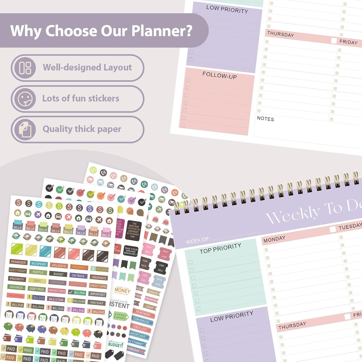 Weekly To Do List Notepad, Undated Planner with 52 Sheets (8.5''x11''), Desk Weekly Planner for Women & Man, Home School & Work