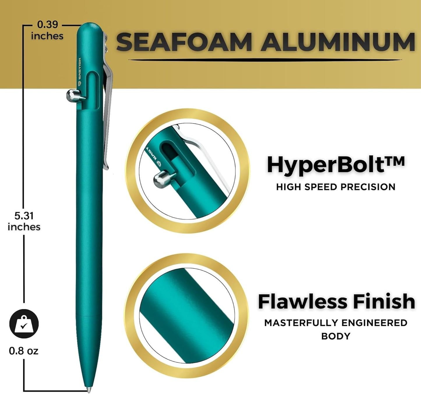 BASTION Luxury Slim Bolt Action Pen, Lightweight Aluminum EDC Pen with Fine Tip, Professional Ballpoint Pen for School and Work - Seafoam