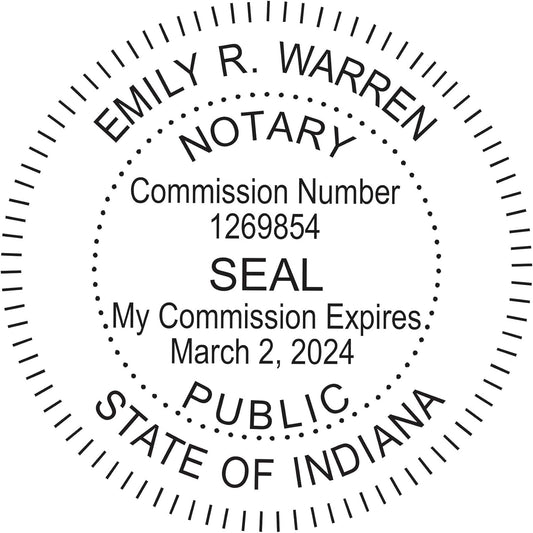 Round Notary Stamp for State of Indiana- Self Inking Stamp - Top Brand Unit with Bottom Locking Cover for Longer Lasting Stamp - 5 Year Warranty