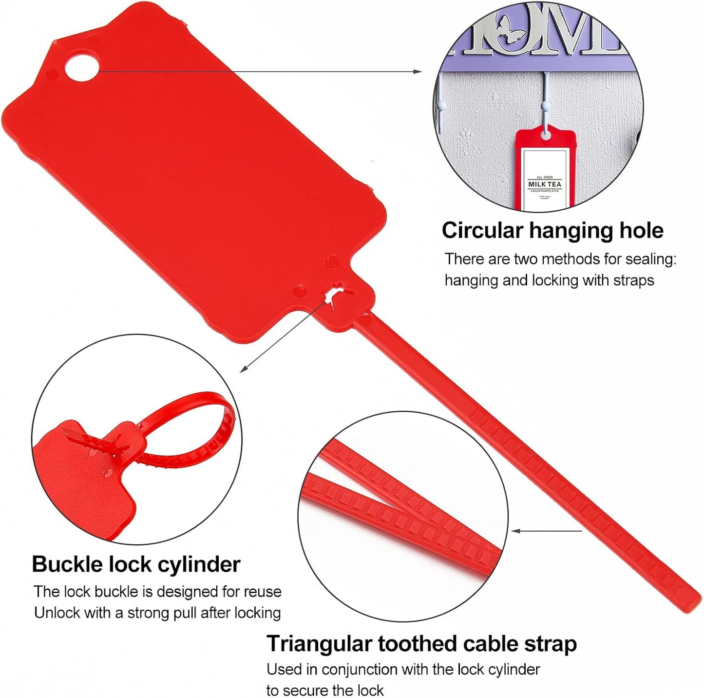 100pcs Blank Plastic Tags for Labeling Reusable Hanging Tags Ties Key Tag Storage Labels Waterproof Plastic Mark Label Writable Hang Sign with One Marker Pen (Red)