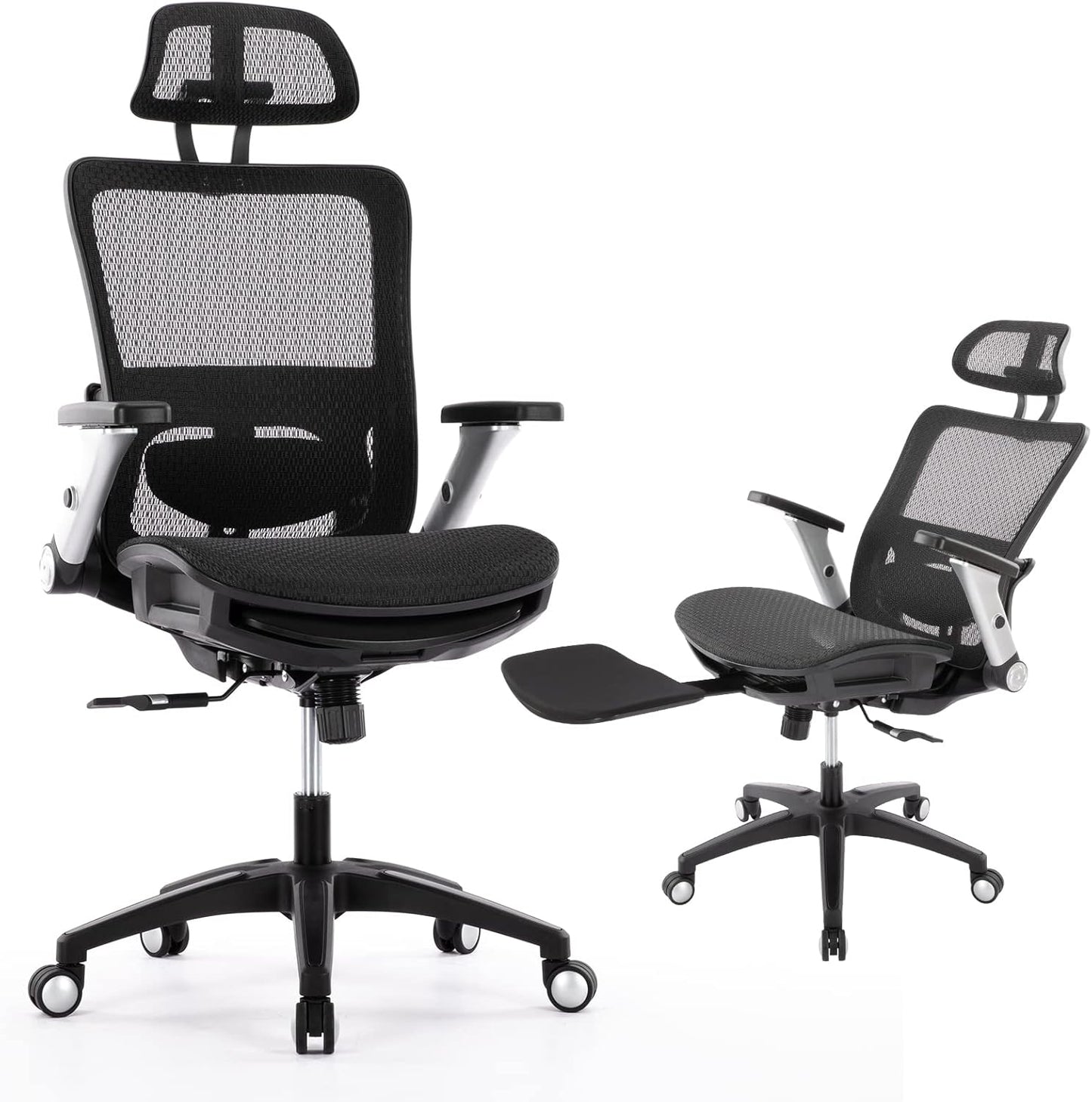 COLAMY Ergonomic Mesh Office Chair with Footrest, High Back Computer Executive Desk Chair with Headrest and 4D Flip-up Armrests, Adjustable Tilt Lock and Lumbar Support-Black