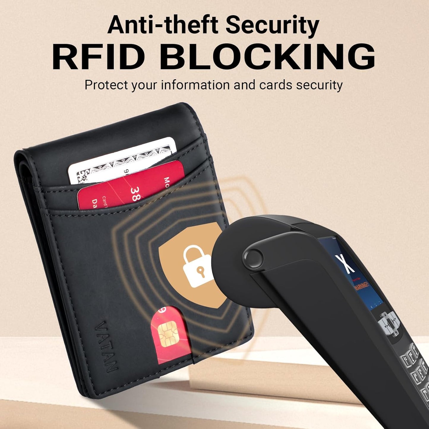 VATAN Wallet for Men, Mens Minimalist Wallet Credit Card Holder, Slim Leather Rfid 2 ID Window Large Capacity With Gift Box (Crazy Horse Black)