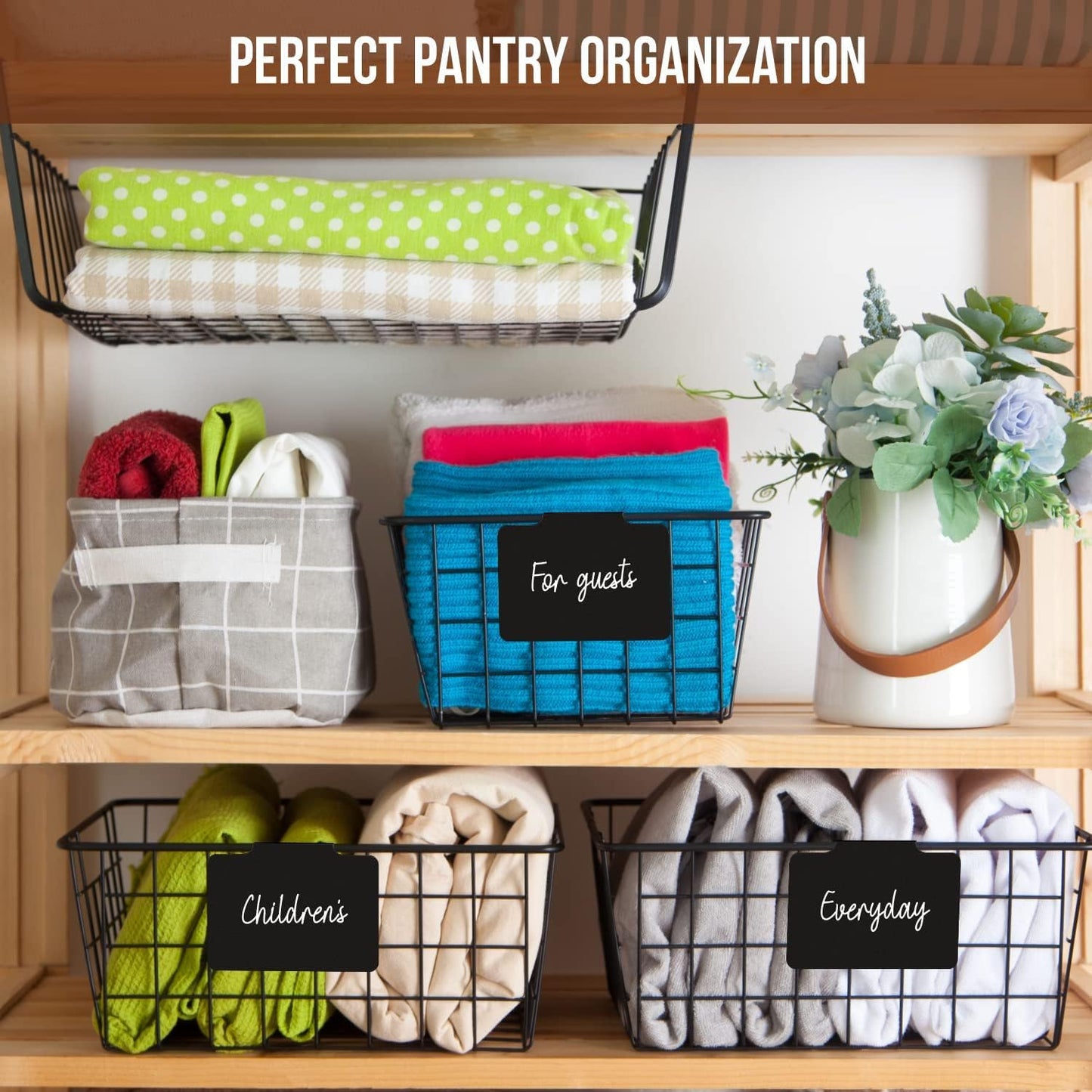 Basket Labels Clip On for Pantry Organization and Storage Baskets Bin Labels - Small Chalk Labels for Baskets - Black Bin Clip Labels for Baskets - Chalkboard Basket Tags Dry Erase Bin Labels Clip On