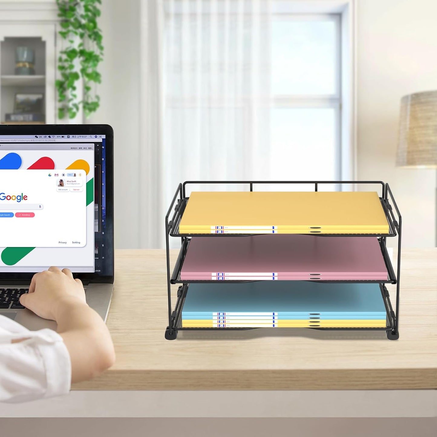 Office Organization - 3 Tier Paper Organizer Letter Tray - Mesh Desk File Organizer - Paper Sorter Desk Stand for Letter/A4 Office File Folder Holder - Black