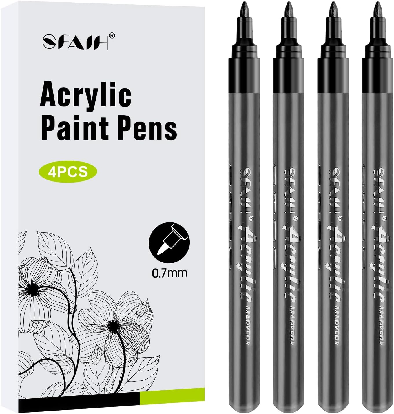 SFAIH Black Paint Markers Pens -4 Pack 0.7MM Fine Tip Acrylic Markers for Rock Rock Painting, Bold Lettering, Poster Making, Labeling, Wood Signs