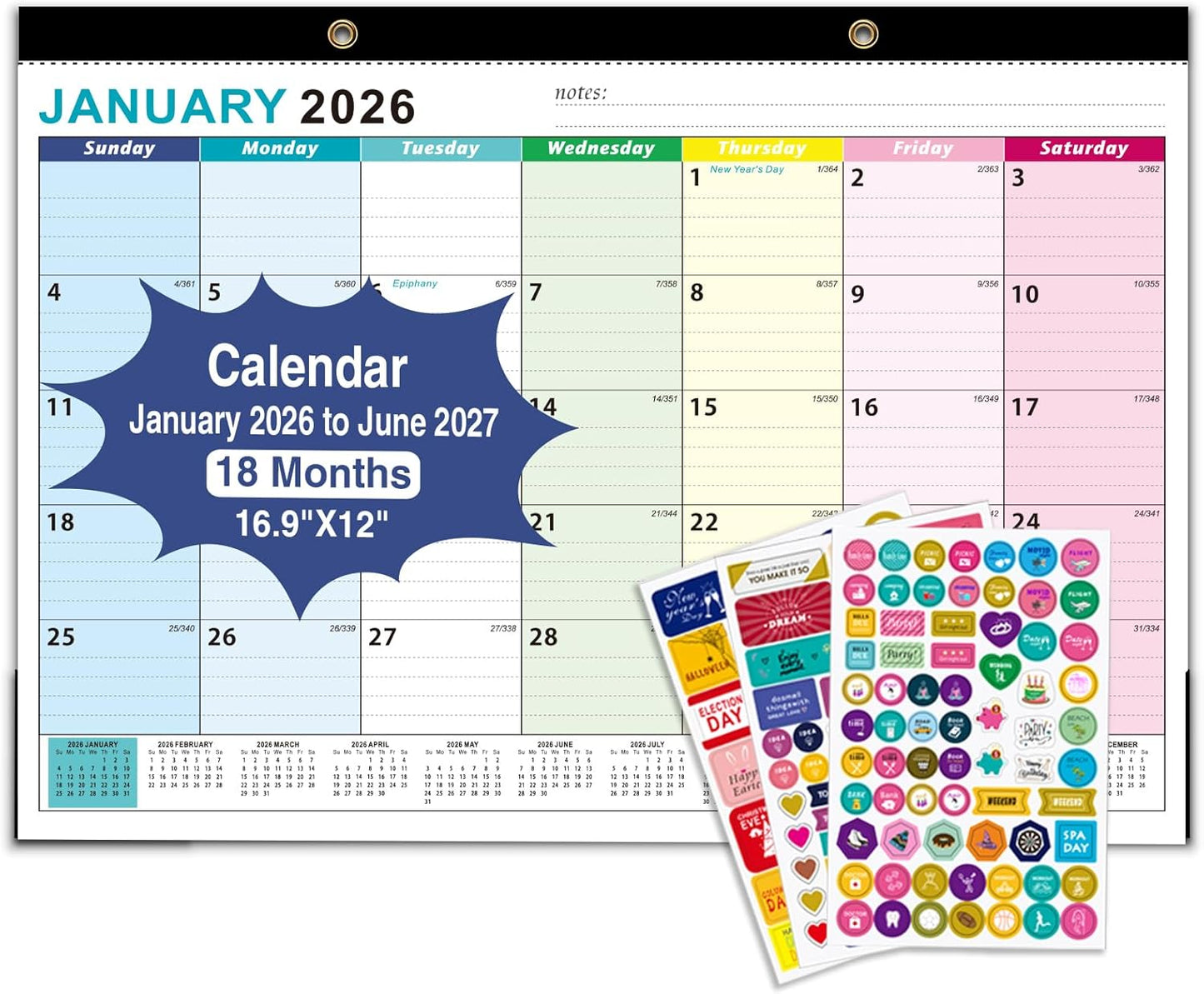 Desk Calendar2026-2027, With 3 sticker, 18 Month Calendar Running to June 2027-17" x 12" Desktop/Wall Monthly Calendar for Homeschool or Office