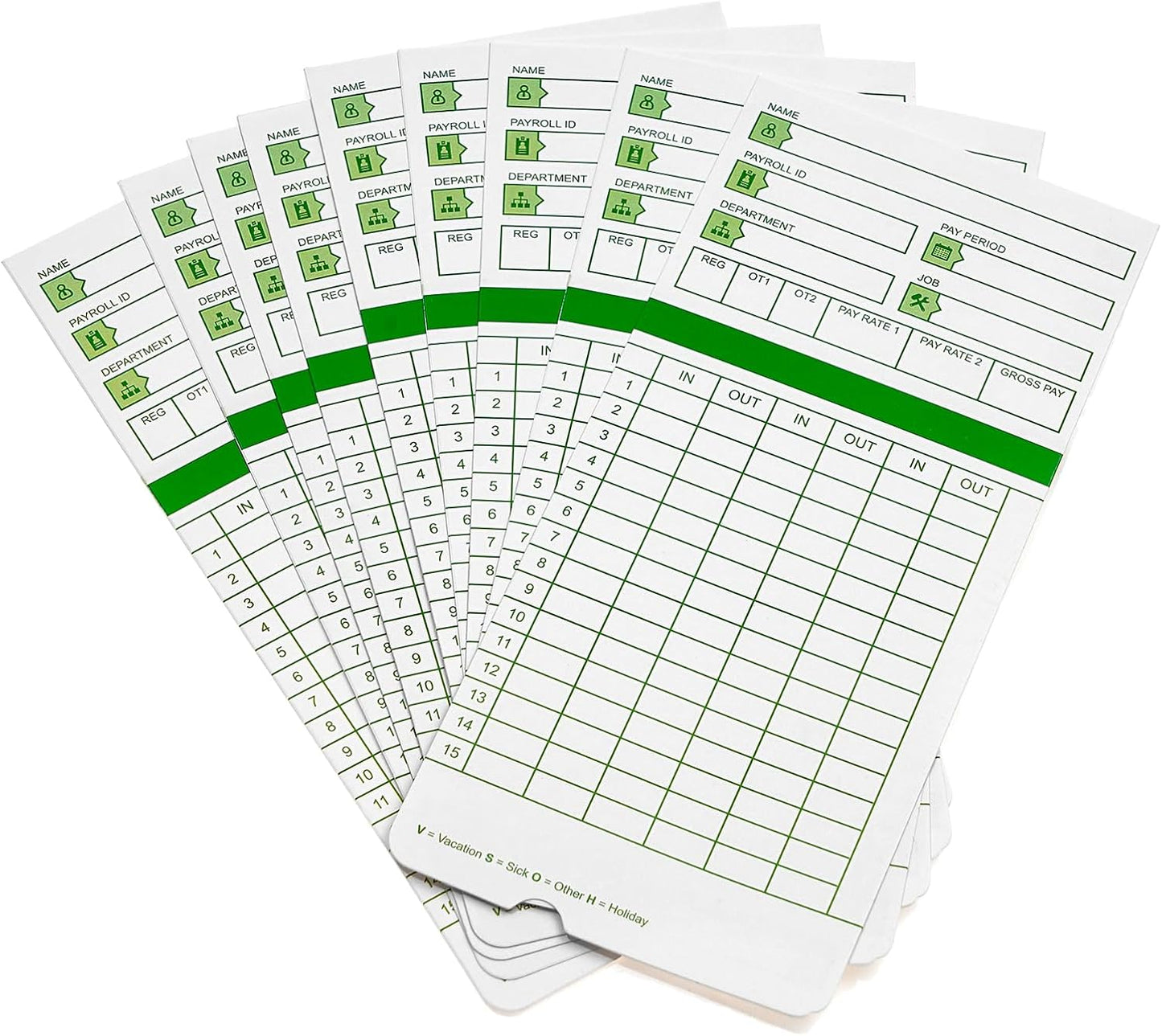 Zzrywuty All Pay Periods, 100 Count Time Cards for Hn3000, 2-Sided, 3 3/8" x 7 3/8", Green