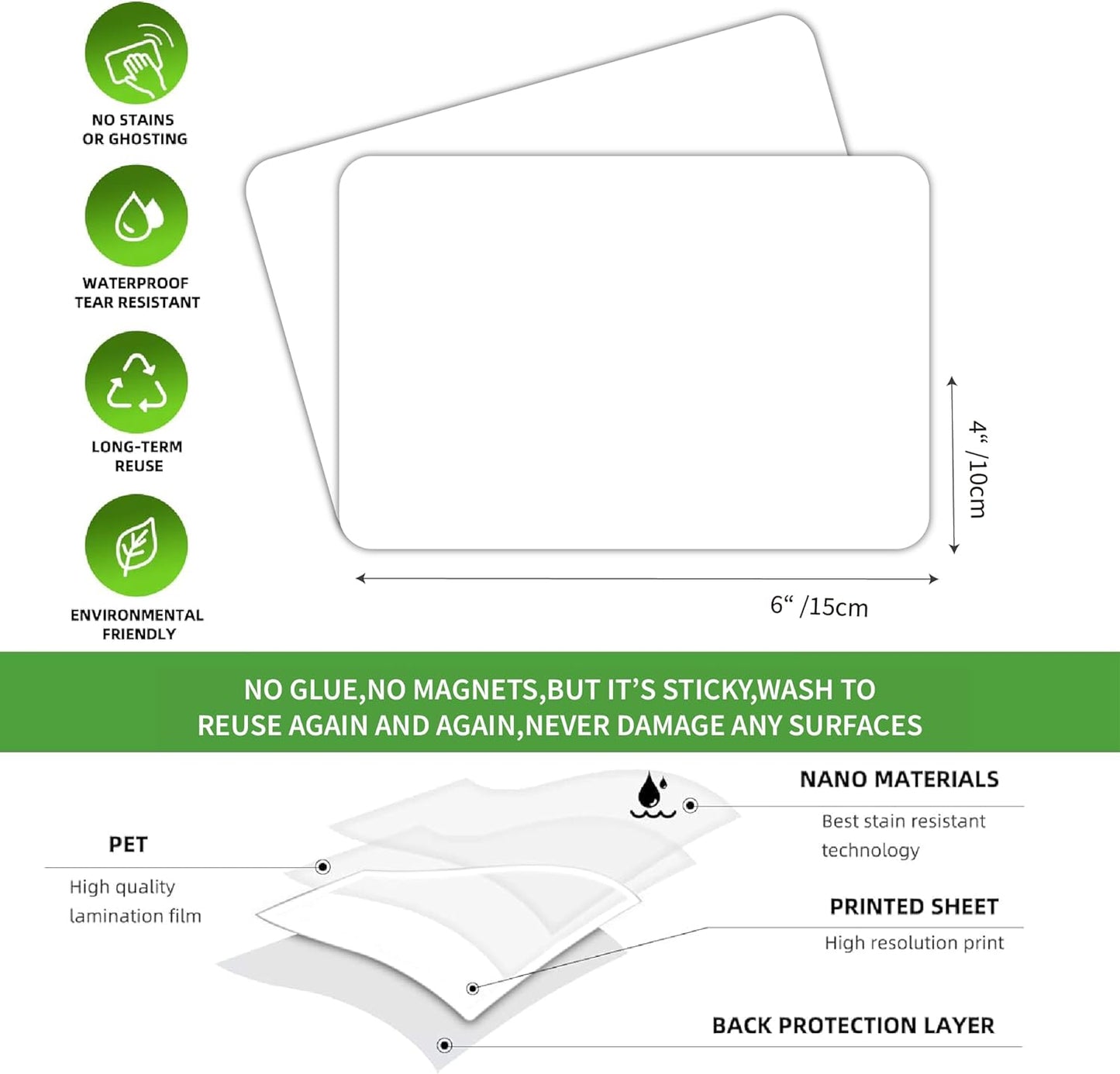 SVNOOC Reusables Labels for Storage Bins 4x6 in, Sticks Securely and Removes Cleanly, Multi-Use Dry Erase Stickers for Whiteboard/Desk/Refrigerator/Home/Office/Classroom (6 Pack), Dry Erase Sheets