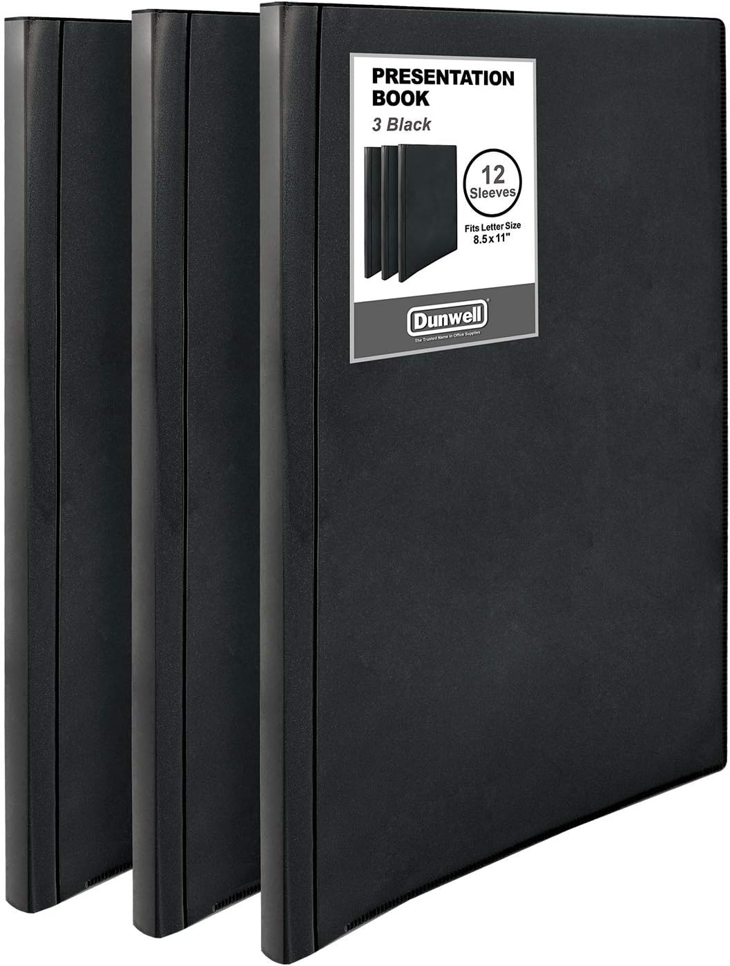 Dunwell Presentation Binder 12-Pocket, Displays 24 Pages, 8.5x11 Portfolio Binder with Plastic Sleeves, Storage and Organizer for Documents, Certificates, Projects, Photos (3 Pack, Black)
