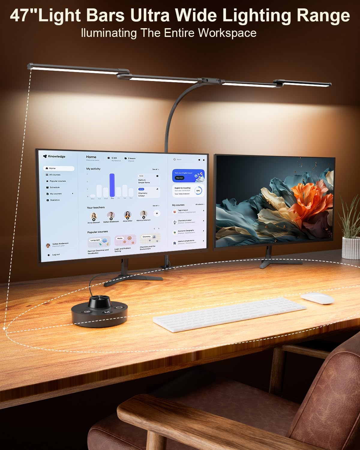 LED Desk Lamp with Clamp, 24W Ultra Architect Desk Lamp for Home Office, Stepless Dimming & Adjustable Gooseneck, Eye-Caring Light with USB Adapter for Reading, Study, Multi-Screen Setup (Black)