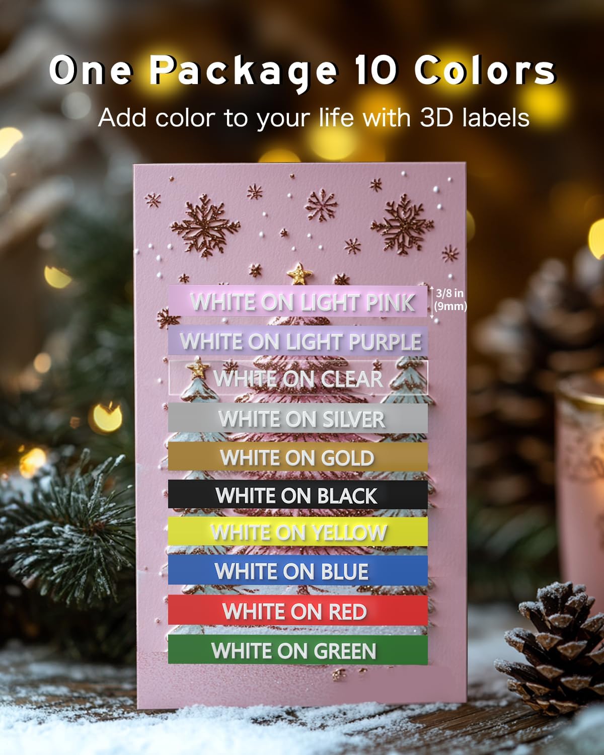 UNOKA Embossing Label Maker Tape Refills Replace for DYMO Organizer Xpress Embossed 1540 1550 1570 12965, Light Pink/Light Purple/Gold/Yellow/Silver/Clear/Black/Blue/Red/Green, 3/8in x 9.8ft, 10PK