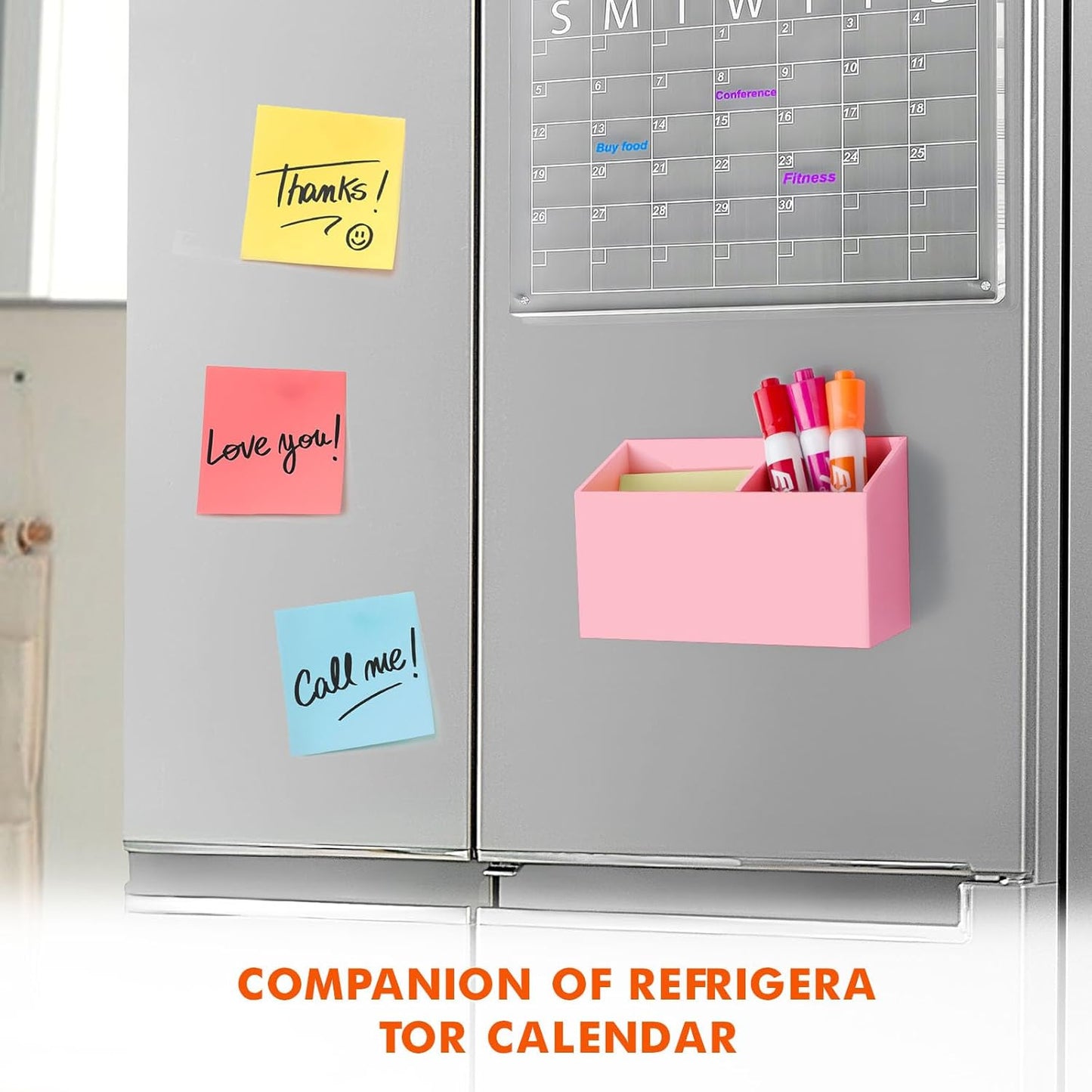 BEYGORM Magnetic Dry Erase Marker Holder for Whiteboard,Non-slip Acrylic Magnet Pen Holder for Fridge Refrigerator,Locker Organizer for Work,Locker Accessories,Pencil Cup for Desk(Pink)