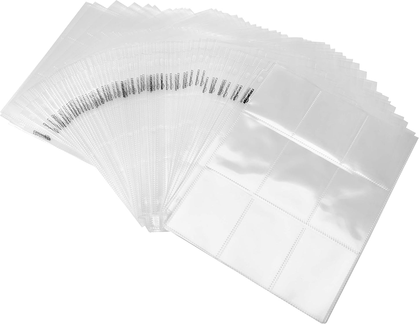 Amazon Basics 9-Sleeve Trading Card Protectors Binder Sheet, Transparent, 100 Pack