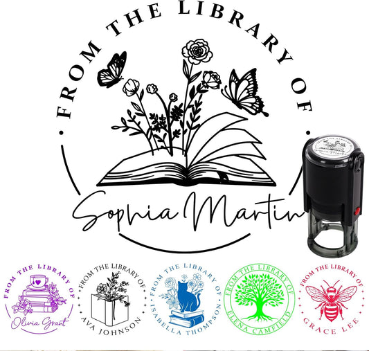 Personalized Book Stamp - Custom Library Stamper - Custom Stamps Self Inking - Perfect Gifts for Book Lovers, Friends, Teachers, Bibliophiles - 4 Sizes - 5 Ink Color Options (Library)