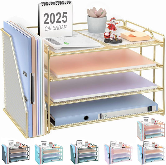 gianotter 4-Tier Paper Organizer With Magazine Holder, Desk Organizers and Accessories, Gold Desk Accessories, File Organizer for Office Supplies Storag(Gold)