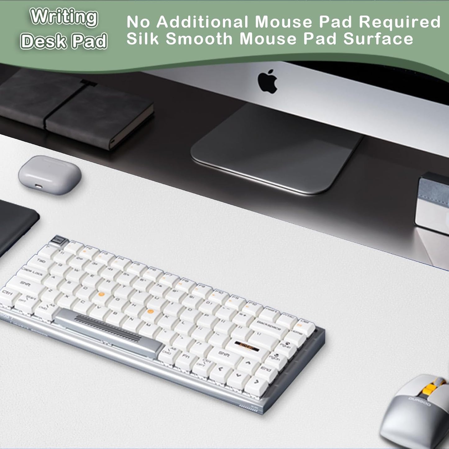 Boutilon Leather Desk Pad Protector,Non-Slip Mouse Pad,Laptop Desk Pad,Office Mouse Mat,Waterproof Leather Desk Blotter,Desk Writing Pad for Office and Home (XL-White,35.4"x 15.7")