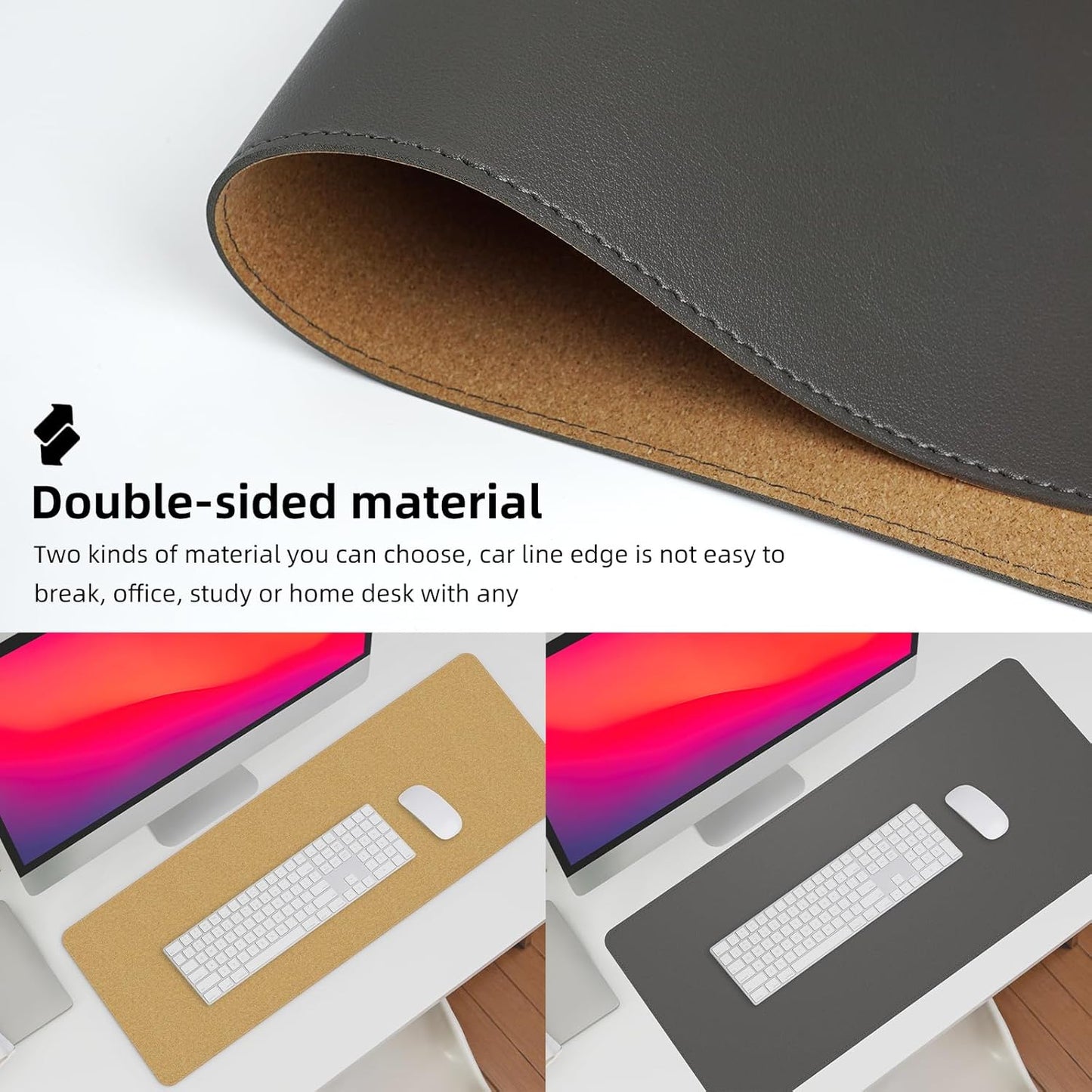 Leather Desk pad Protector, Large Desk mat with Natural Cork & PU Leather,Mouse pad,Non-Slip Office Desk Mat,Waterproof Desk Writing Pad for Office and Home (47in*23.7in,Dark Grey)