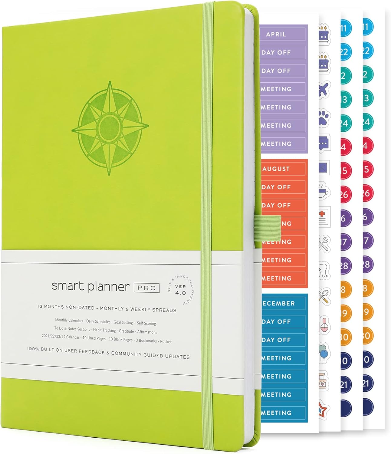 Smart Planner Pro – Undated Daily Planner – Medium B5 – Achieve Goals & Increase Productivity with Weekly, Monthly, Work Sections - Organizer Planner with Back Pocket, 3 Satin Bookmarks & Pen Holder