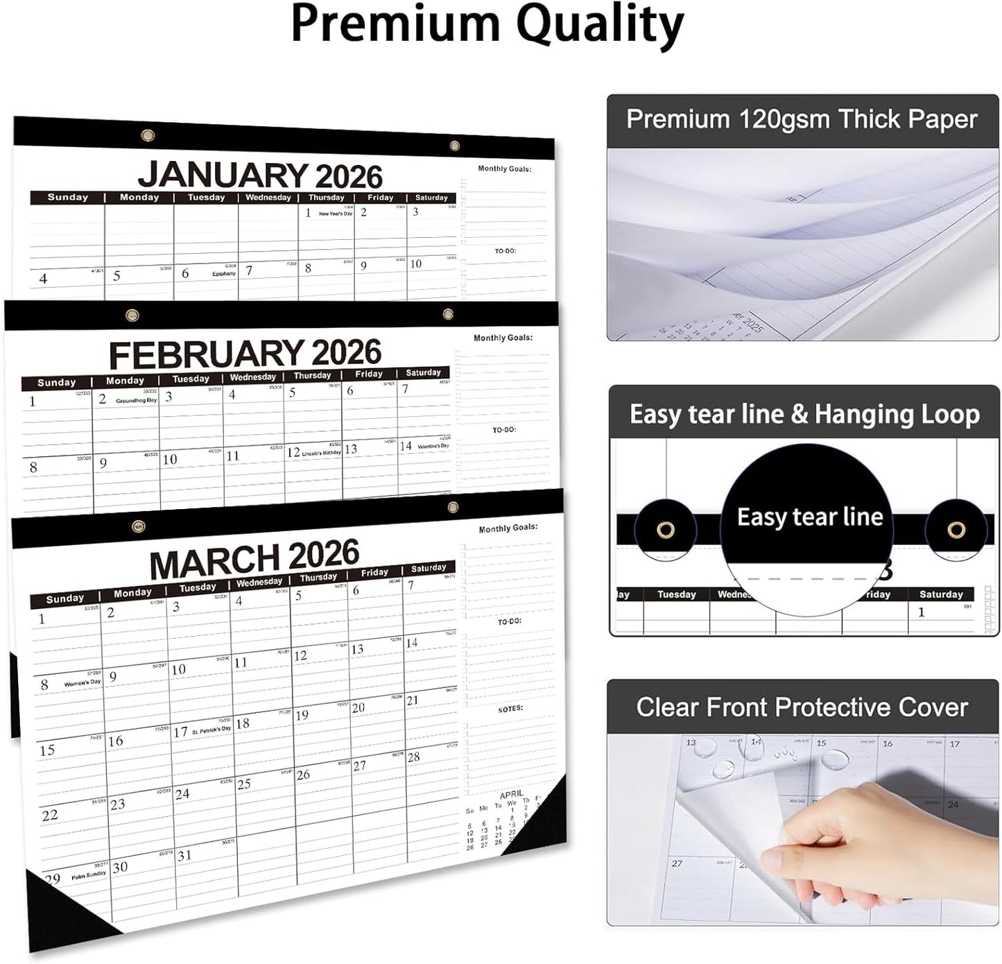 2026-2027 Desk Calendar, 18 Months Desk Calendar Jan 2026 - Jun 2027, 17" × 12" Desktop Calendar with Ruled Blocks, Corner Protectors, Thick Paper for Home Office