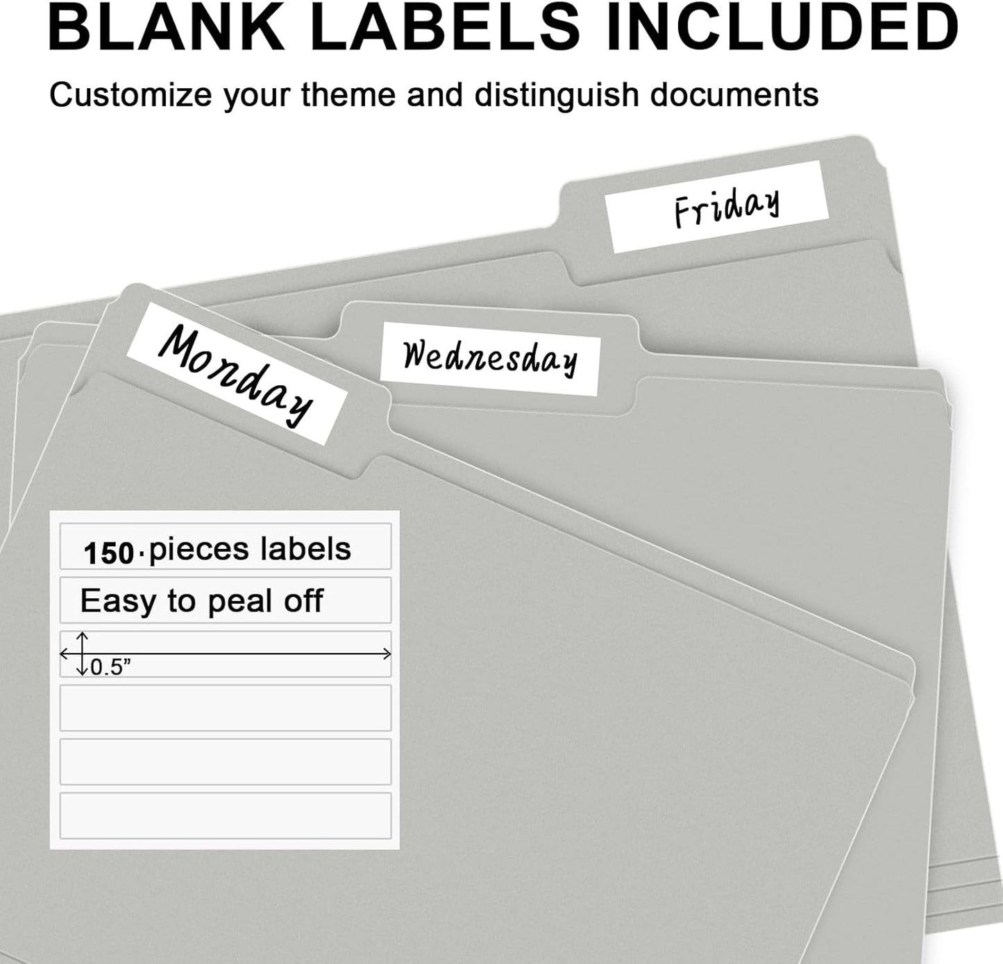 File Folder, RAZCC 100 Pack 1/3 Cut Tab File Folders Letter Size, Grey, Folders with Tab, Great for Organizing and Easy File Storage