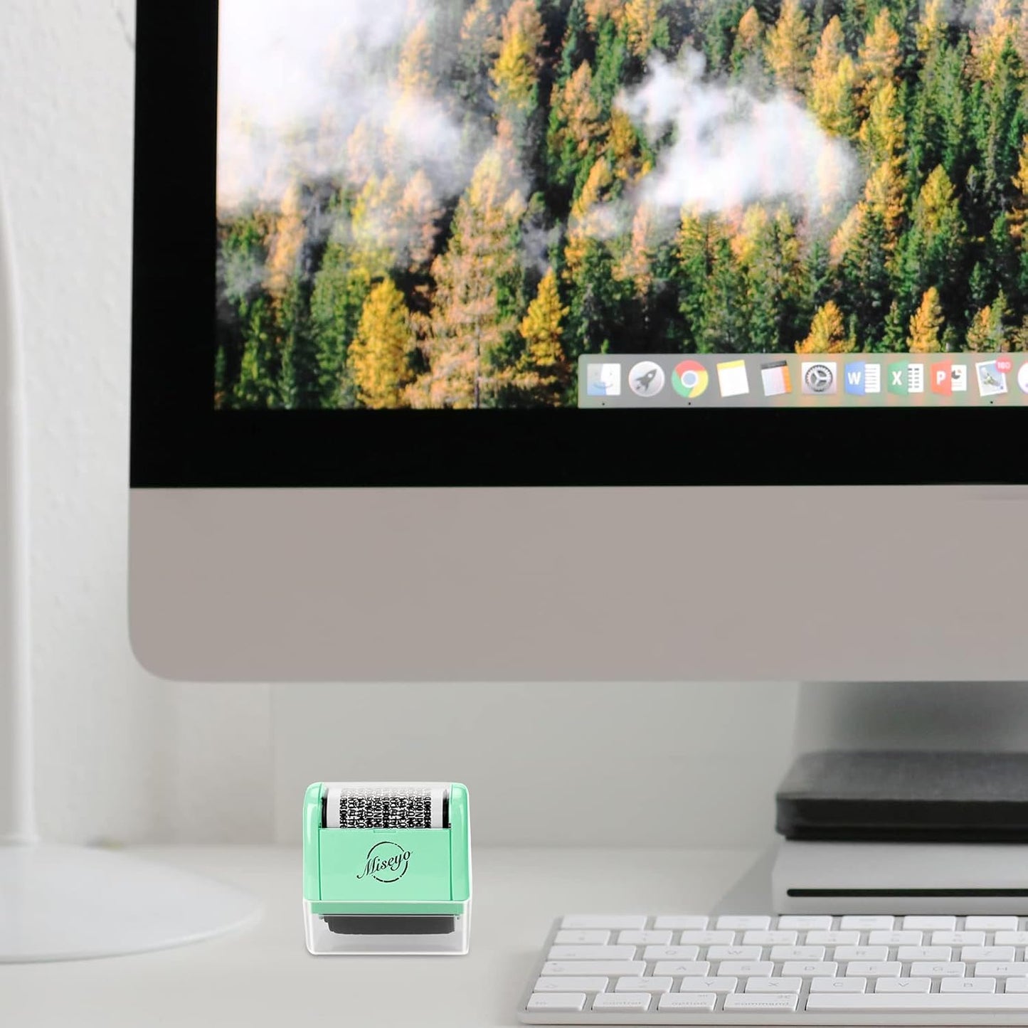 Miseyo Wide Identity Theft Protection Roller Stamp Set - Mint Green (3 Refill Ink Included)