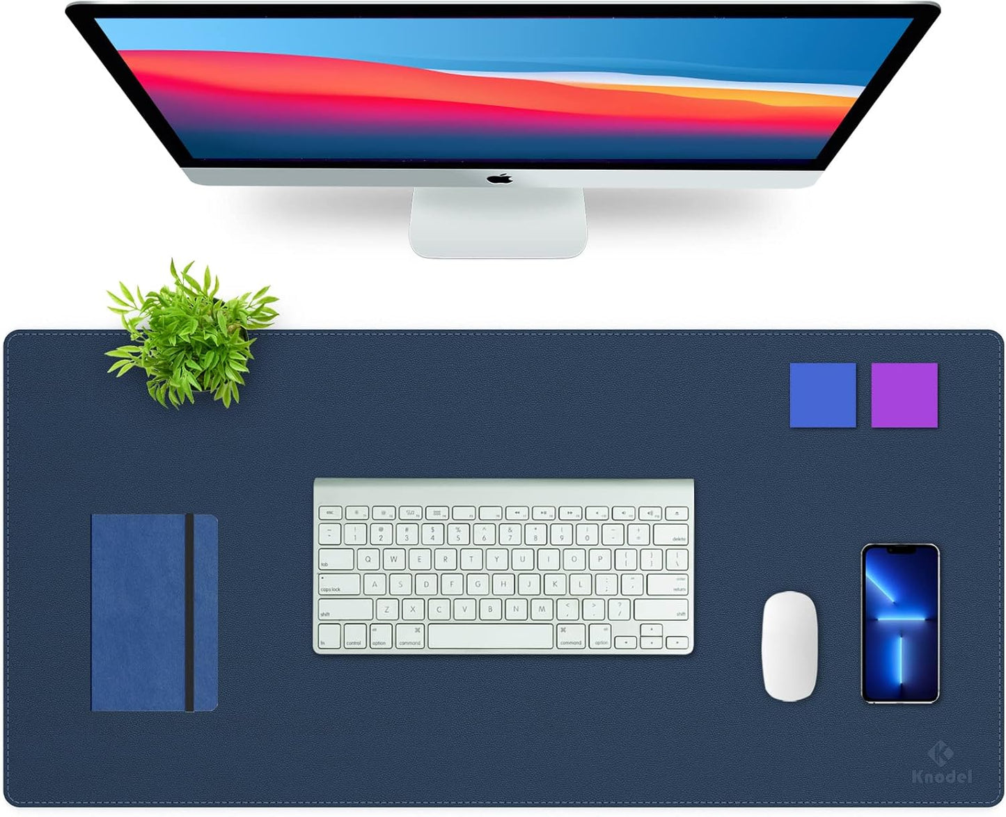 K KNODEL Desk Mat, Blotter, Dual-Sided Office Desk Pad, Waterproof Desk Mat for Desktop, Desk Blotters, PVC Leather Pad Protector (Dark Blue, 35.4" x 17")