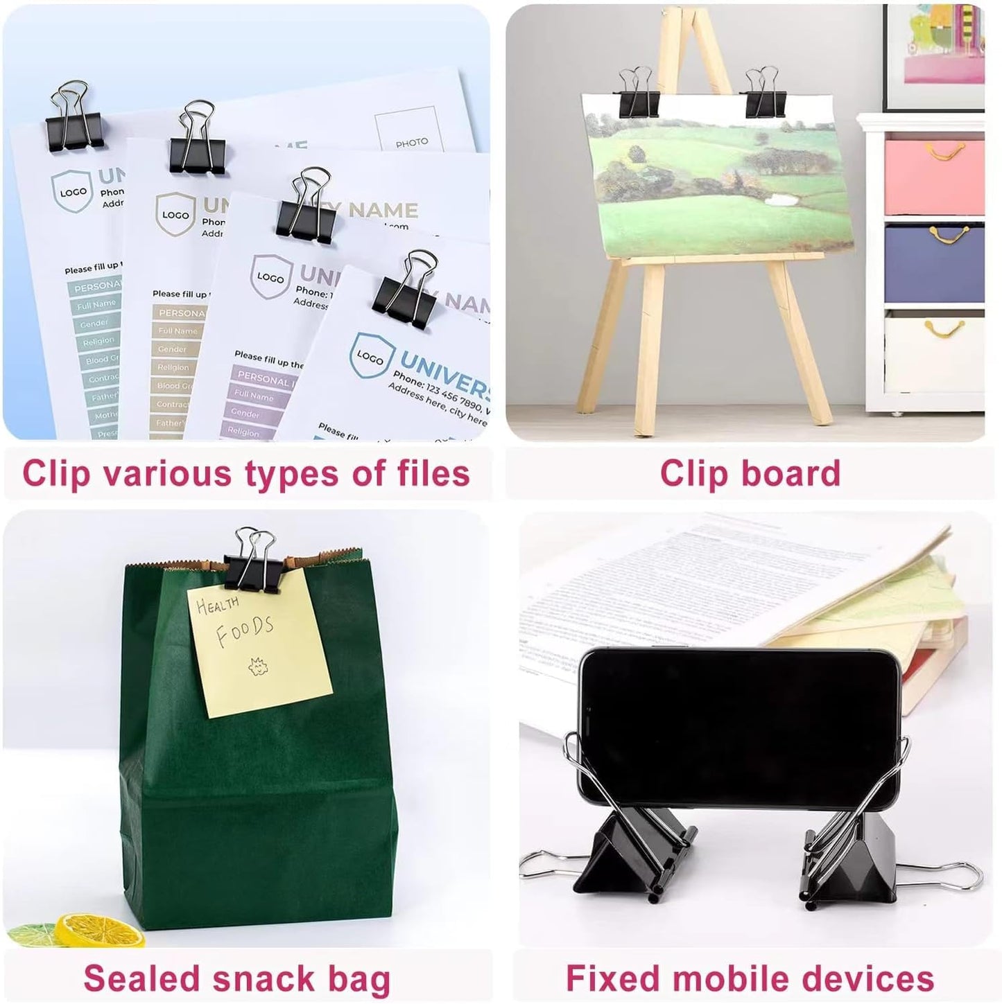 208 PCS Binder Clips Paper Clamps Assorted Sizes, Metal Paper Binder Clip, Black Binding Paperwork Clamp Bulk, Office Supplies for School Teachers