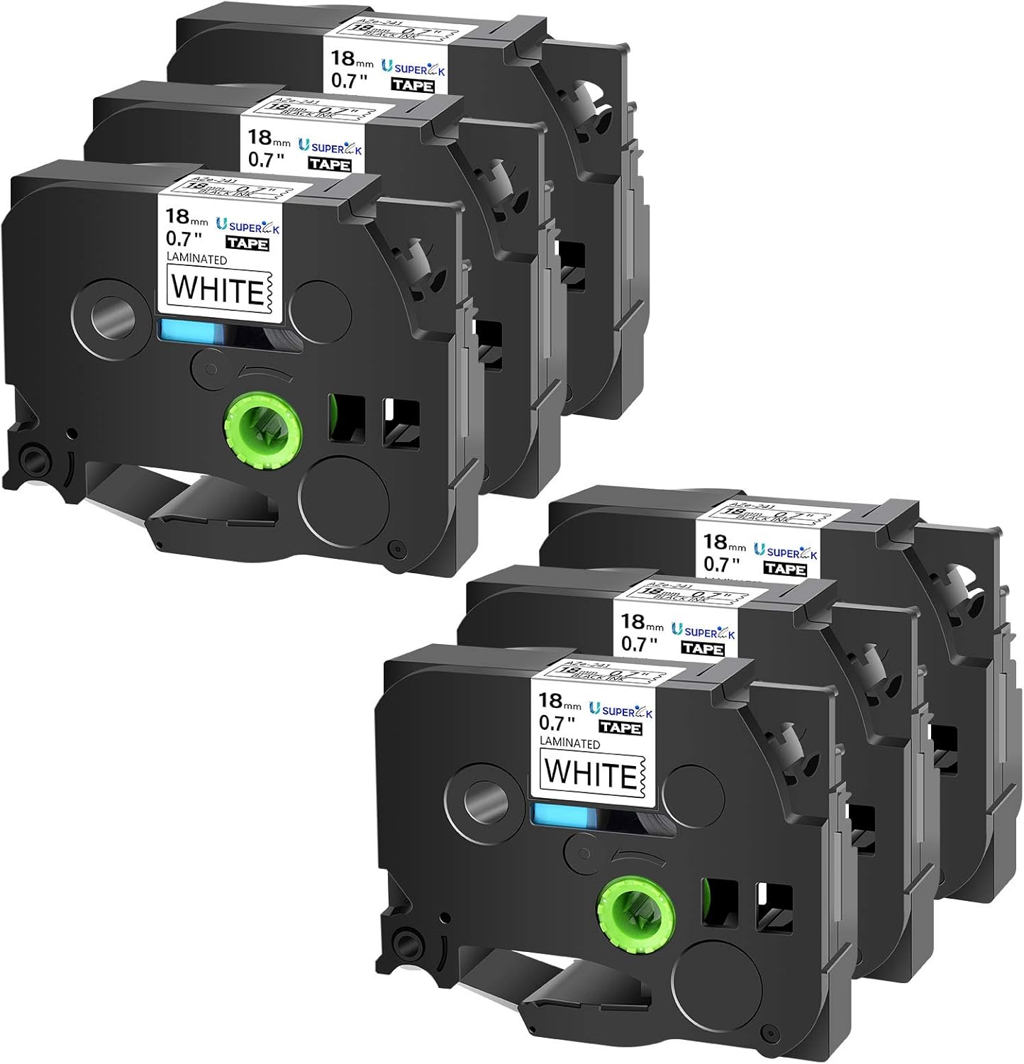 6PK 18mm 0.7'' Laminated White Tape Compatible for Brother P-Touch Label Maker Tape TZe-241 TZe TZ Label Tape TZ-241 TZe241 TZ241 Black on White for PT-D400 D410 D600 D610BT D460BT